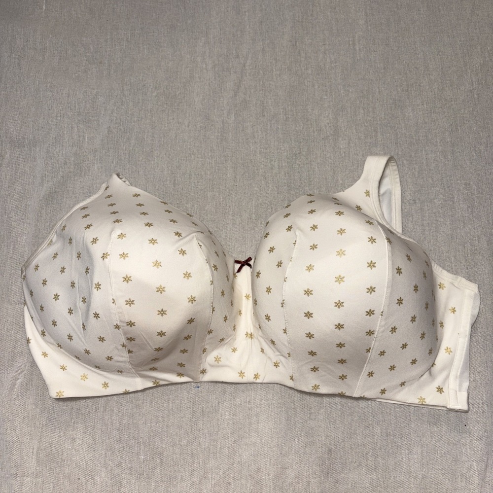 Cacique White Full Coverage‎ Lightly Lined Snowflake Bra 44F Cream